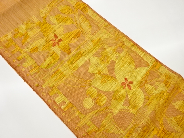 JAPANESE NAGOYA OBI / MAWATA TSUMUGI / WOVEN FLORAL PLANTS